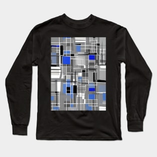 Blue Gray Black And White Abstract Rectangles Long Sleeve T-Shirt